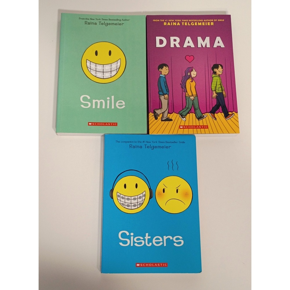 Raina Telgemeier Graphic PB Novel Lot, Smile, Sisters, and Drama, Scholastic